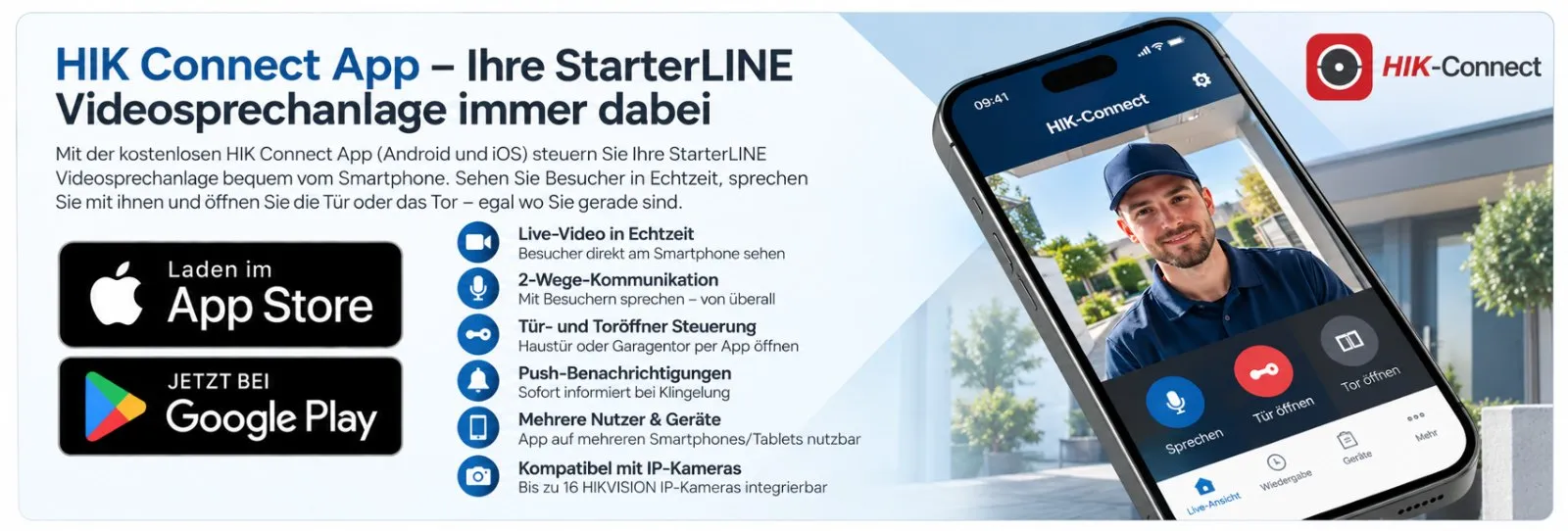 Hik-Connect App für die StarterLINE Videosprechanlage: Livebild, Gegensprechen und Türöffner auf dem Smartphone