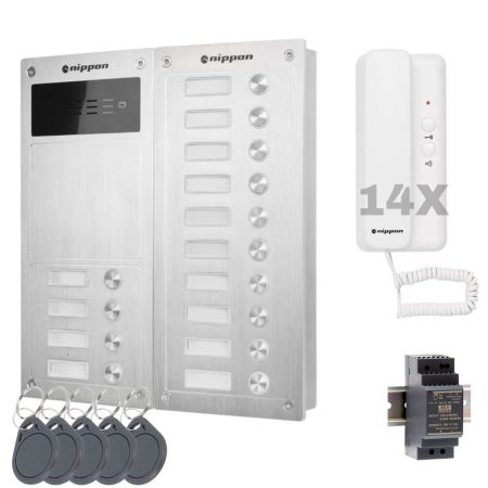 Preview: 2-Draht Klingelanlage und Türsprechanlage Nippon für 14-Parteien - Optional mit RFID Türschloss