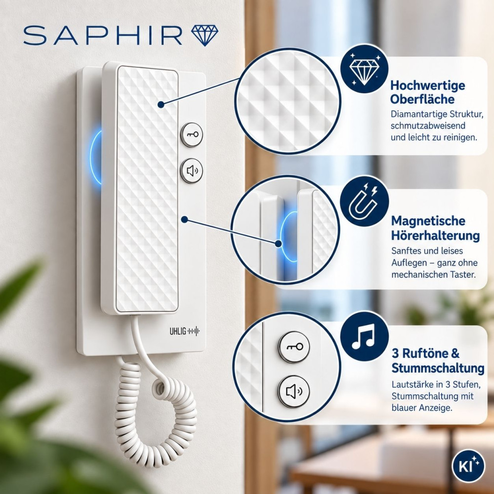 Preview: Saphir Innenstation mit magnetischer Hörerhalterung und wählbaren Ruftönen