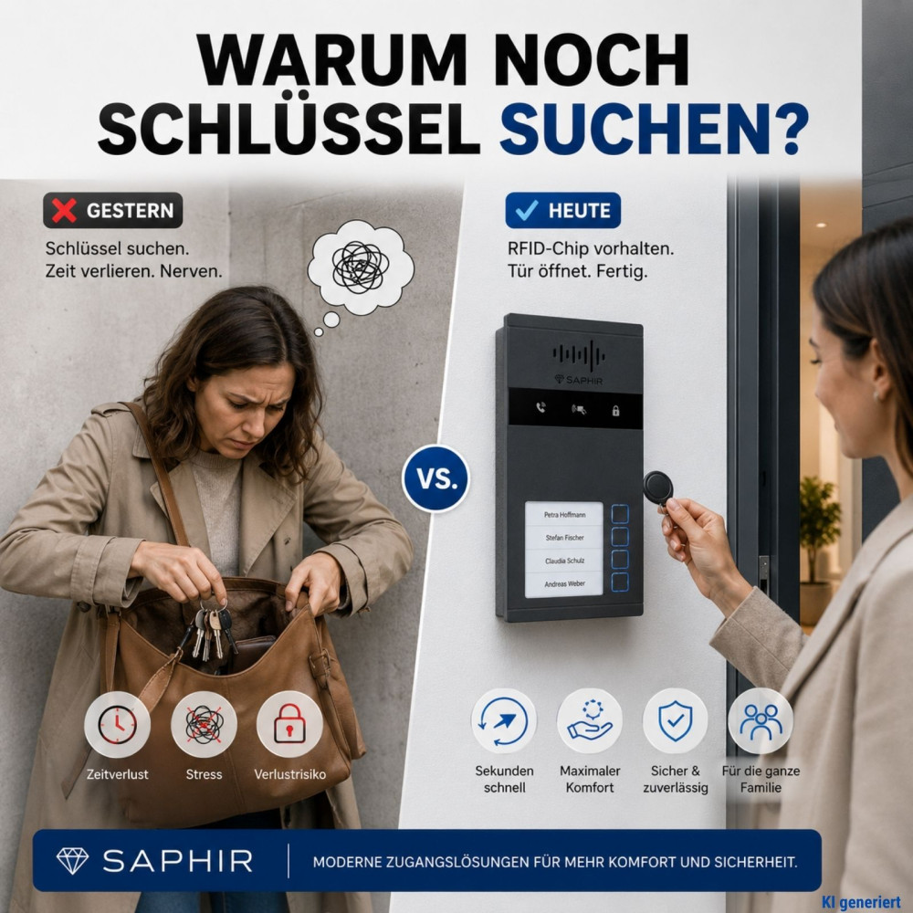Preview: Haustür per RFID-Chip öffnen statt Schlüssel suchen – Saphir Türstation mit RFID
