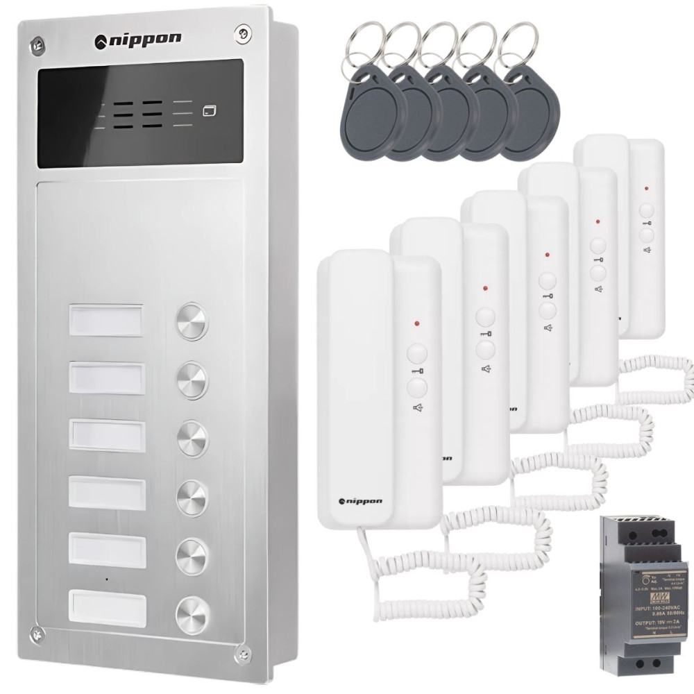Nippon Türsprechanlage Set für 5-Familienhaus mit RFID