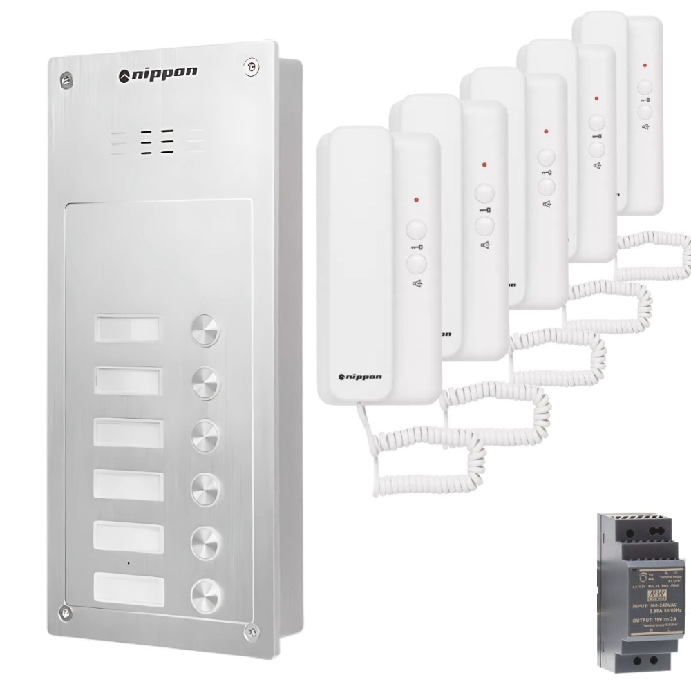 Nippon Türsprechanlage Set für 5-Familienhaus, schräg