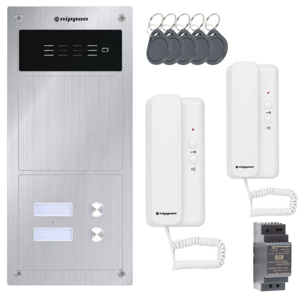 Nippon 2-Draht Türsprechanlage Set für 2-Familienhaus mit RFID, Draufsicht