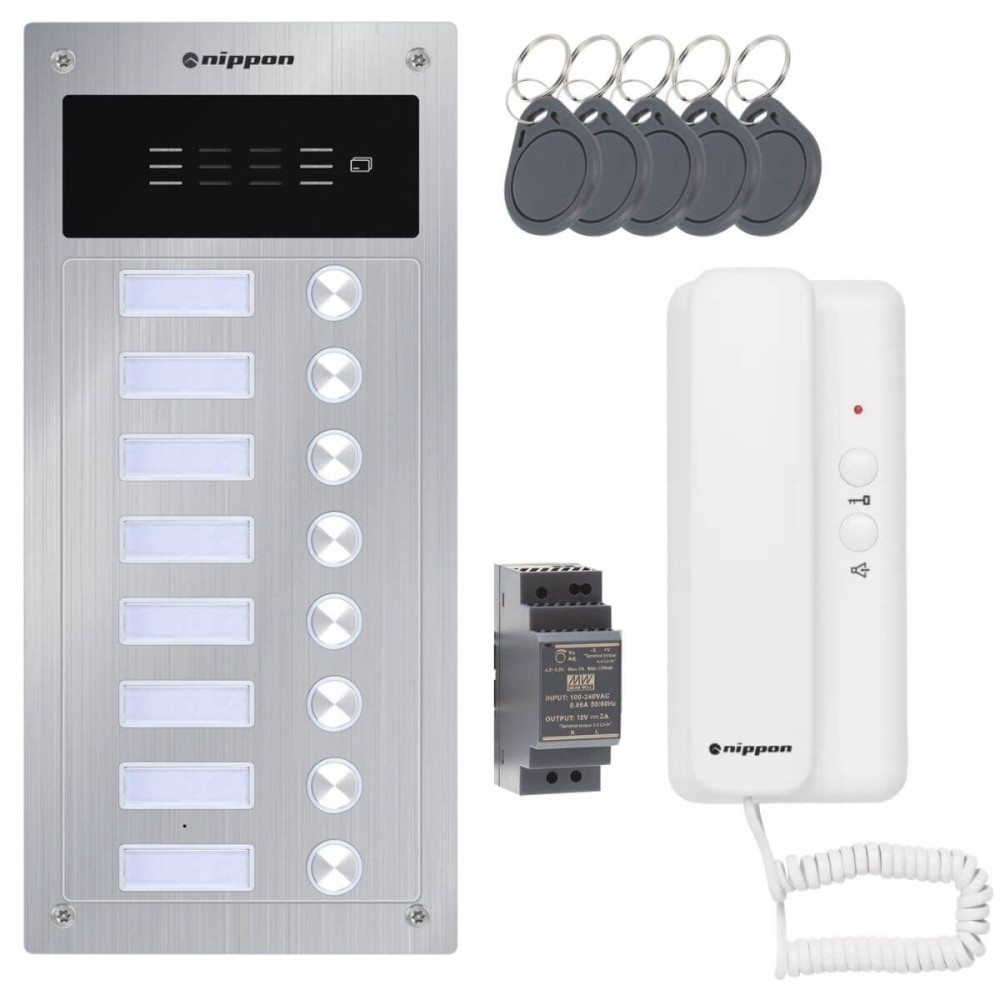 Preview: Nippon 2-Draht Türsprechanlage Set für 7-Familienhaus mit RFID, Draufsicht
