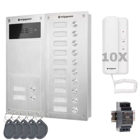 Preview: 2-Draht Klingelanlage und Türsprechanlage Nippon für 10-Parteien - Optional mit RFID Türschloss