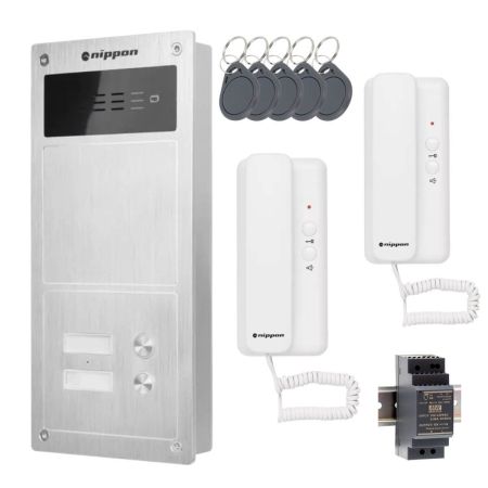 Preview: 2-Draht Türsprechanlagen Set: Nippon Serie für 2 Familienhaus mit RFID (Unterputz und Aufputz)