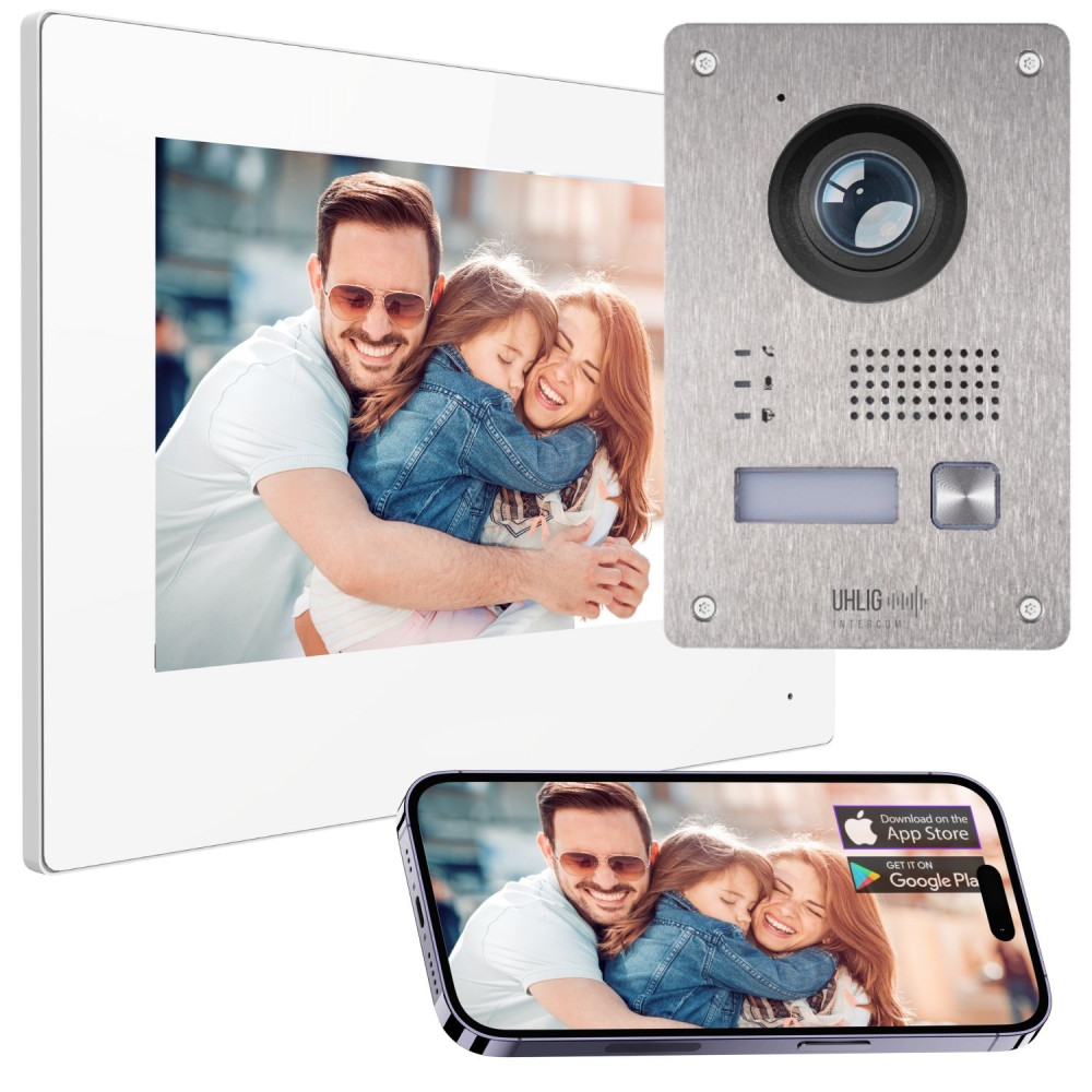 StarterLINE 2-Draht Videosprechanlage: Türstation mit Kamera, 7-Zoll-Monitor und Smartphone mit App
