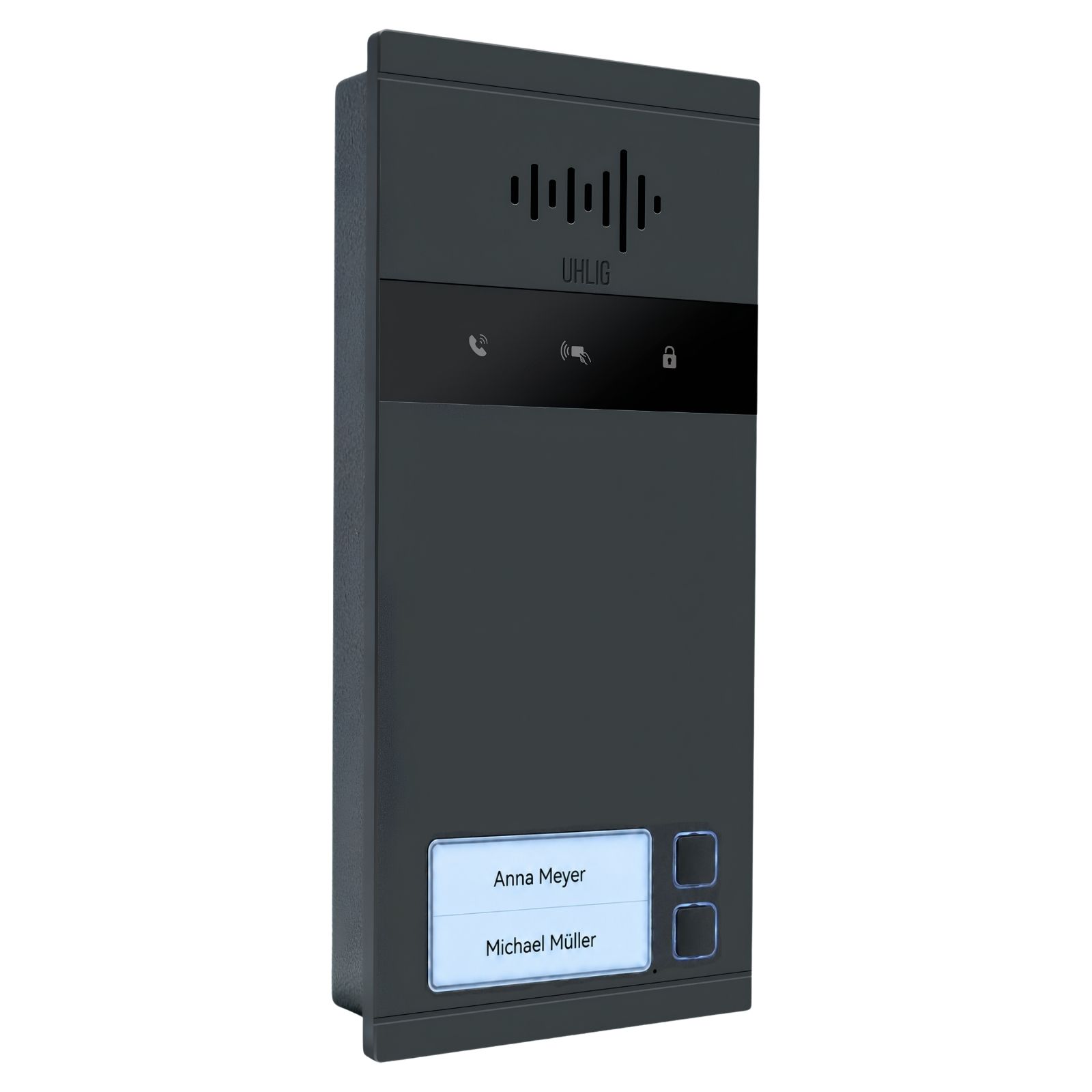 Saphir Set für 2 Parteien: Türstation mit 2 Klingeln, 2 Innenstationen, Netzteil und 5 RFID-Transponder