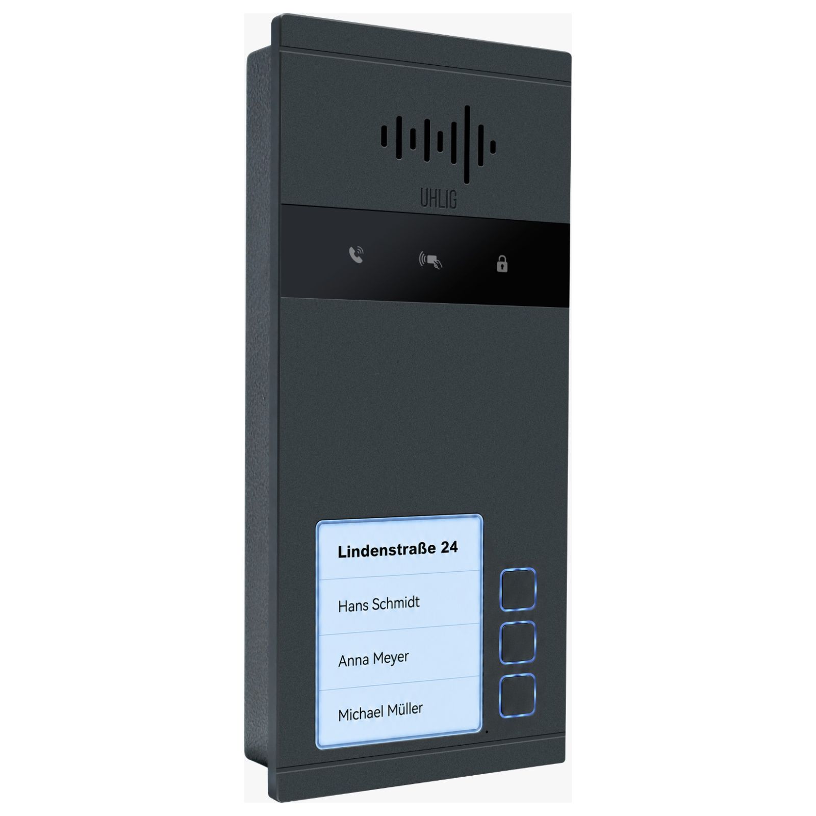 Saphir Set für 3 Parteien: Türstation mit 3 Klingeln, 3 Innenstationen, Netzteil und 5 RFID-Transponder
