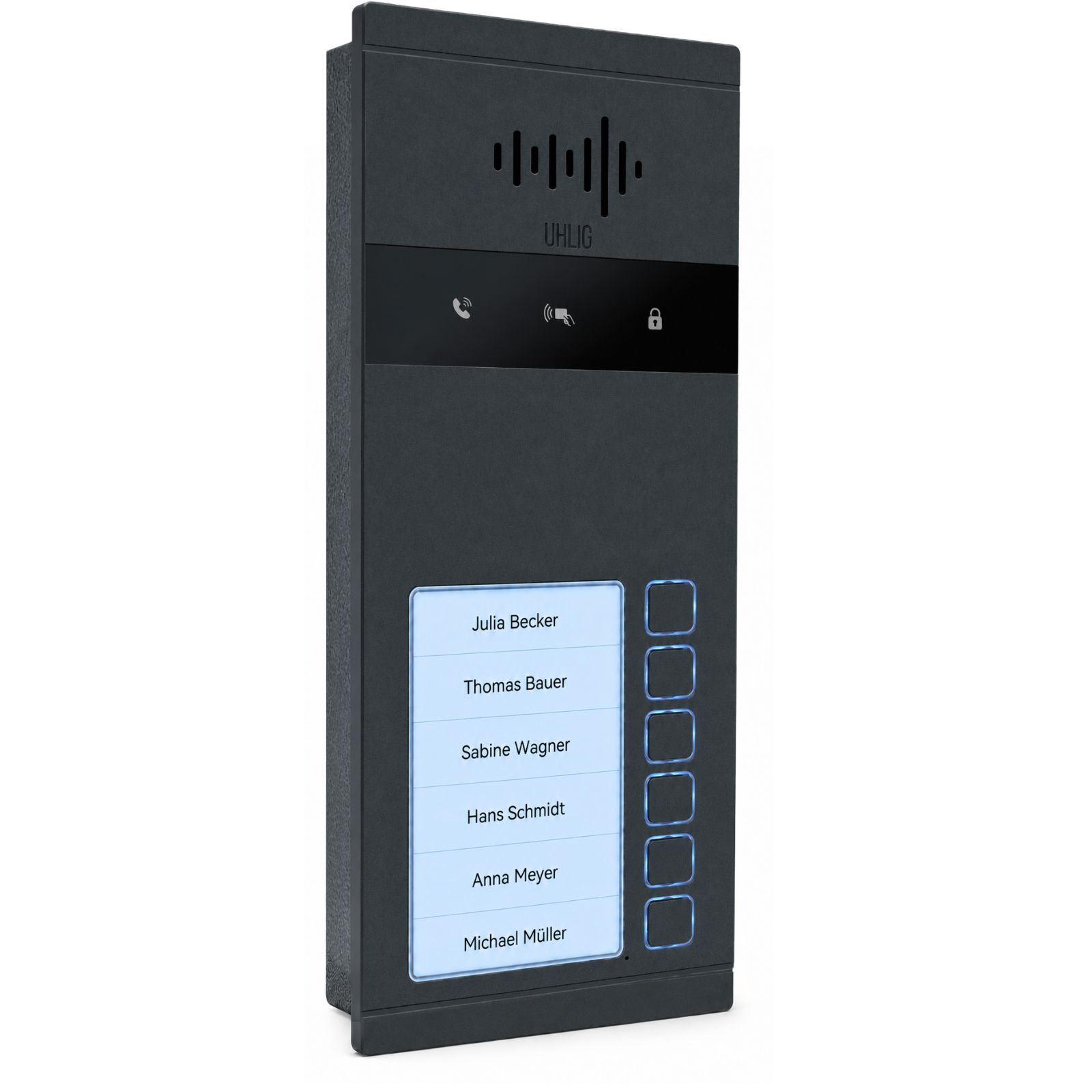Saphir Set für 5 Parteien: Türstation mit 6 Klingeln, 5 Innenstationen, Netzteil und 5 RFID-Transponder