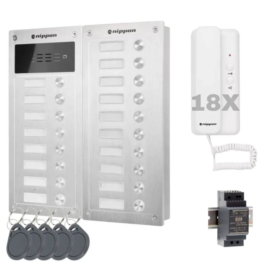 Türsprechanlagen Set für 18 Familienhaus - idealer Ersatz für Klingelanlagen