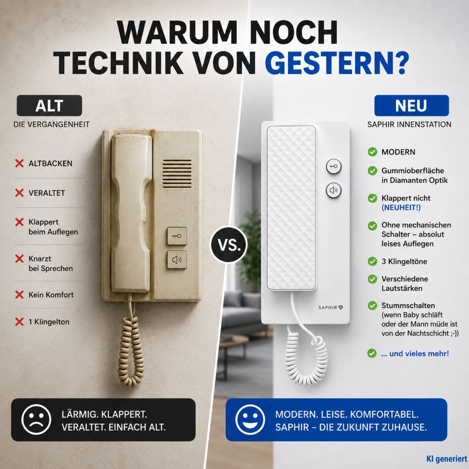 Vergleich: alte Haussprechanlage und neue Saphir Innenstation
