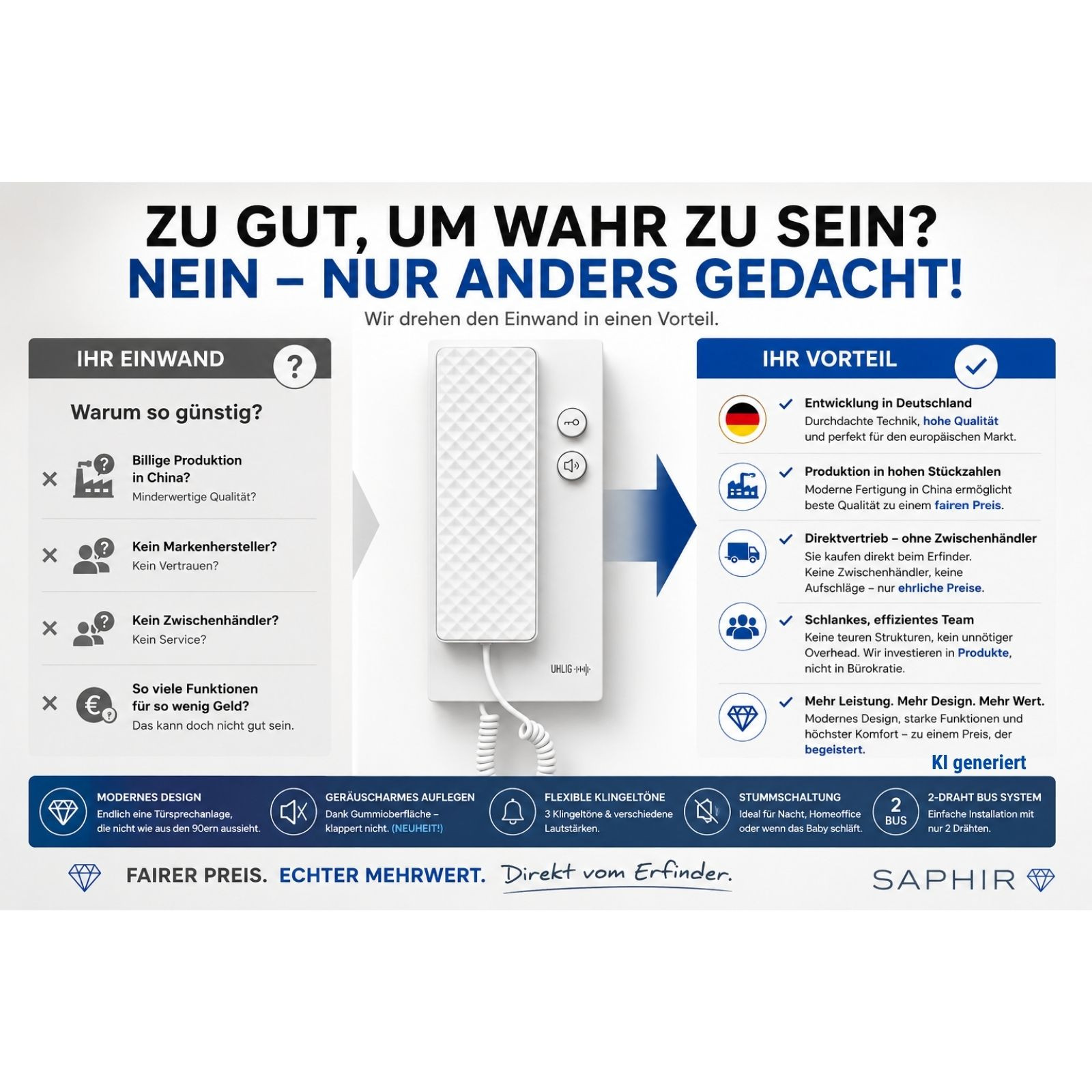Saphir Türsprechanlage direkt vom Hersteller Uhlig Intercom