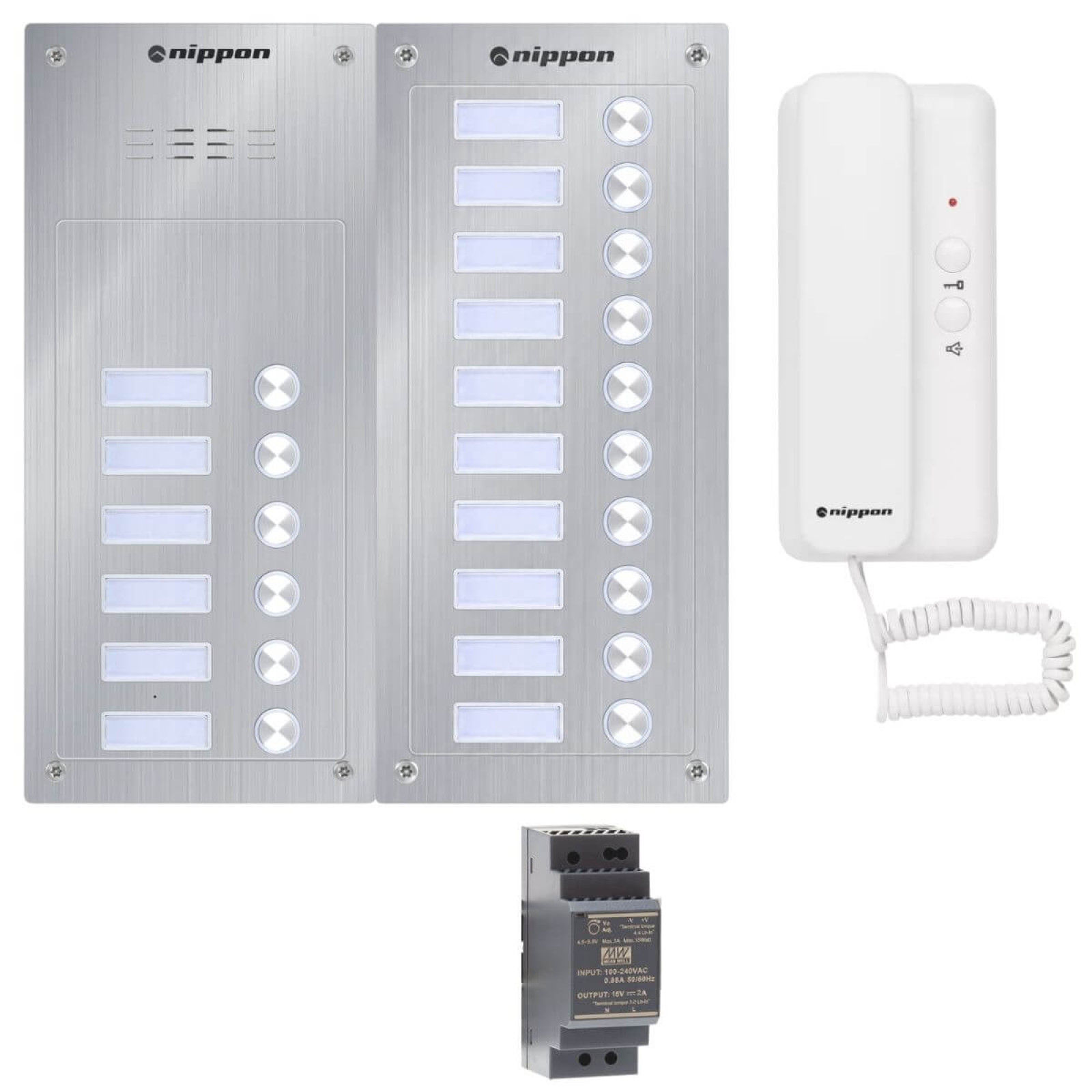 Nippon Türsprechanlage für 16 Parteien ohne RFID, Set gerade