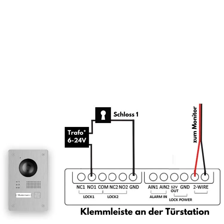Schaltplan: Türöffner/Motorschloss mit separatem Trafo an StarterLINE anschließen